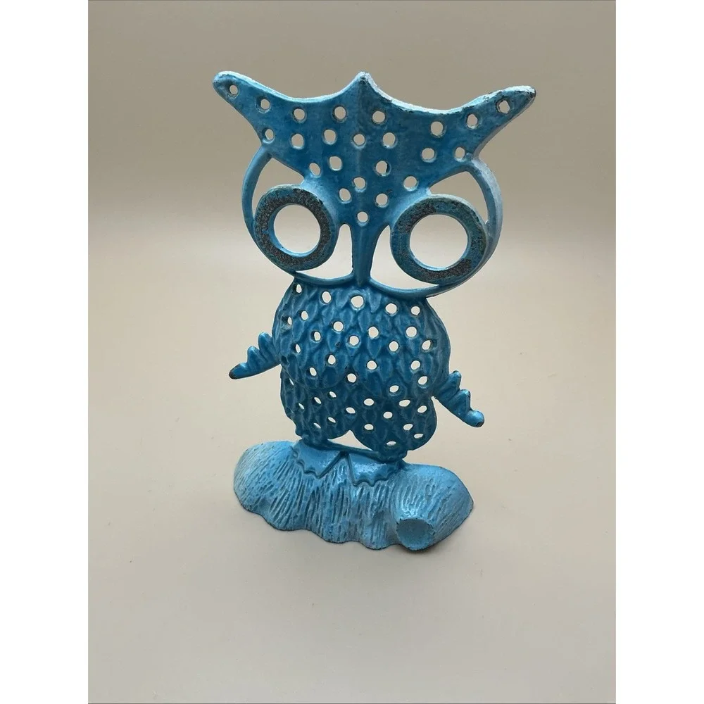 Vintage Distressed Decorative Turquoise Owl Figurine